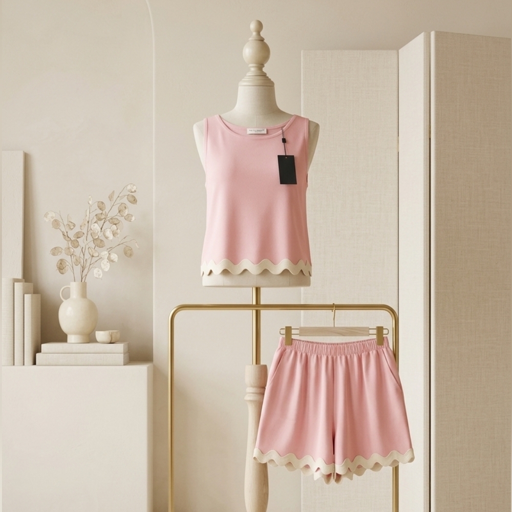 Anna-Kaci Pink Ric-Rac Short Set – New - Picture 2 of 4